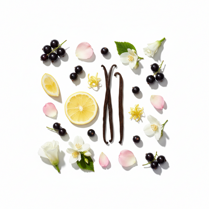 Ingredienti del profumo LAROME 3F: cassis, limone, gelsomino, rosa, tuberosa e vaniglia — equivalenza di Quizás Quizás di Loewe